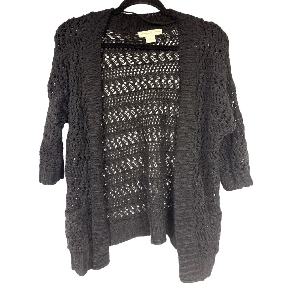 Anthropologie Staring at Stars Black Open Knit‎ Crochet Cardigan Sweater S